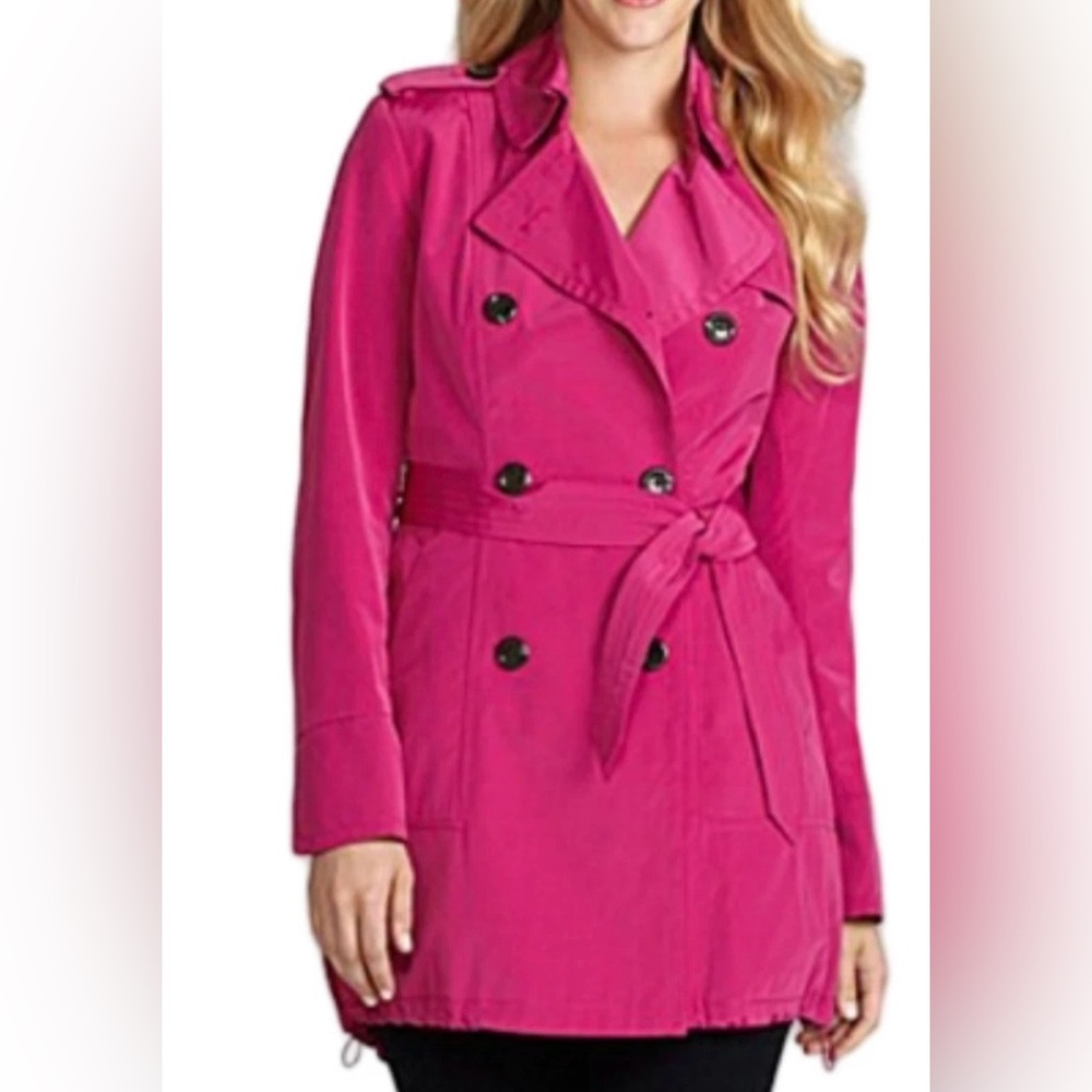 NWOT Women’s Vince Camuto Pink Fuchsia Barbiecore Trench Coat Size XL.